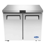 Atosa USA MGF36FGR 36.31'' 2 Section Undercounter Freezer with 2 Left/Right Hinged Solid Doors and Side / Rear Breathing Compressor