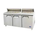Atosa USA, Inc. Atosa USA MSF8304GR 72.70'' 3 Door Counter Height Refrigerated Sandwich / Salad Prep Table with Standard Top
