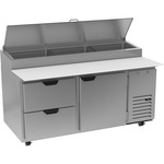 Beverage Air DPD67HC-2 67'' 1 Door 2 Drawer Counter Height Refrigerated Pizza Prep Table