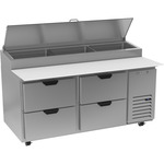 Beverage Air DPD67HC-4 67'' 4 Drawer Counter Height Refrigerated Pizza Prep Table