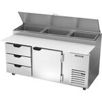 Beverage Air DPD72HC-3 72'' 1 Door 3 Drawer Counter Height Refrigerated Pizza Prep Table