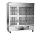 Beverage Air HBF72HC-5-HG 75'' 68.5 cu. ft. Bottom Mounted 3 Section Glass Half Door Reach-In Freezer