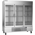 Beverage Air HBR72HC-1-G 75'' 72 cu. ft. Bottom Mounted 3 Section Glass Door Reach-In Refrigerator