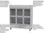 Beverage Air HBR72HC-1-HG 75'' 72 cu. ft. Bottom Mounted 3 Section Glass Half Door Reach-In Refrigerator