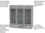 Beverage Air RB72HC-1G 75'' 66.93 cu. ft. Bottom Mounted 3 Section Glass Door Reach-In Refrigerator