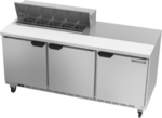 Beverage Air SPE72HC-10 72'' 3 Door Counter Height Refrigerated Sandwich / Salad Prep Table with Standard Top