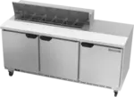Beverage Air SPE72HC-12 72'' 3 Door Counter Height Refrigerated Sandwich / Salad Prep Table with Standard Top