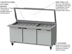 Beverage Air SPE72HC-30M-STL 72'' 3 Door Counter Height Mega Top Refrigerated Sandwich / Salad Prep Table