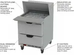 Beverage Air SPED27HC-12M 27'' 2 Drawer Counter Height Mega Top Refrigerated Sandwich / Salad Prep Table