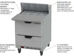 Beverage Air SPED27HC-C-B 27'' 2 Drawer Counter Height Refrigerated Sandwich / Salad Prep Table with Cutting Top