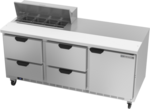 Beverage Air SPED72HC-08-4 72'' 1 Door 4 Drawer Counter Height Refrigerated Sandwich / Salad Prep Table with Standard Top