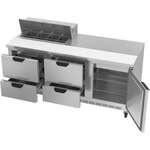 Beverage Air SPED72HC-08-4 72'' 1 Door 4 Drawer Counter Height Refrigerated Sandwich / Salad Prep Table with Standard Top