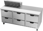 Beverage Air SPED72HC-08-6 72'' 6 Drawer Counter Height Refrigerated Sandwich / Salad Prep Table with Standard Top