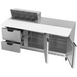 Beverage Air SPED72HC-08C-2 72'' 2 Door 2 Drawer Counter Height Refrigerated Sandwich / Salad Prep Table with Cutting Top