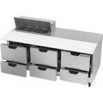 Beverage Air SPED72HC-08C-6 72'' 6 Drawer Counter Height Refrigerated Sandwich / Salad Prep Table with Cutting Top