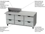 Beverage Air SPED72HC-08C-6 72'' 6 Drawer Counter Height Refrigerated Sandwich / Salad Prep Table with Cutting Top