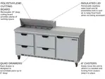 Beverage Air SPED72HC-10-4 72'' 1 Door 4 Drawer Counter Height Refrigerated Sandwich / Salad Prep Table with Standard Top