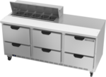 Beverage Air SPED72HC-10-6 72'' 6 Drawer Counter Height Refrigerated Sandwich / Salad Prep Table with Standard Top