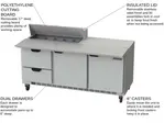 Beverage Air SPED72HC-10C-2 72'' 2 Door 2 Drawer Counter Height Refrigerated Sandwich / Salad Prep Table with Cutting Top