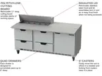 Beverage Air SPED72HC-10C-4 72'' 1 Door 4 Drawer Counter Height Refrigerated Sandwich / Salad Prep Table with Cutting Top