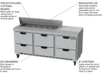 Beverage Air SPED72HC-12-6 72'' 6 Drawer Counter Height Refrigerated Sandwich / Salad Prep Table with Standard Top