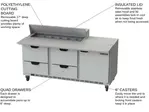 Beverage Air SPED72HC-12C-4 72'' 1 Door 4 Drawer Counter Height Refrigerated Sandwich / Salad Prep Table with Cutting Top