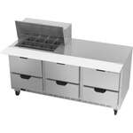 Beverage Air SPED72HC-12M-6 72'' 6 Drawer Counter Height Mega Top Refrigerated Sandwich / Salad Prep Table