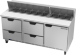 Beverage Air SPED72HC-18-4 72'' 1 Door 4 Drawer Counter Height Refrigerated Sandwich / Salad Prep Table with Standard Top