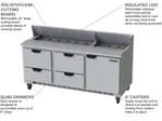 Beverage Air SPED72HC-18-4 72'' 1 Door 4 Drawer Counter Height Refrigerated Sandwich / Salad Prep Table with Standard Top
