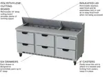 Beverage Air SPED72HC-18-6 72'' 6 Drawer Counter Height Refrigerated Sandwich / Salad Prep Table with Standard Top