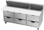 Beverage Air SPED72HC-18C-6 72'' 6 Drawer Counter Height Refrigerated Sandwich / Salad Prep Table with Cutting Top
