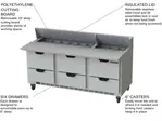 Beverage Air SPED72HC-18C-6 72'' 6 Drawer Counter Height Refrigerated Sandwich / Salad Prep Table with Cutting Top