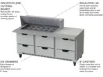 Beverage Air SPED72HC-18M-6 72'' 6 Drawer Counter Height Mega Top Refrigerated Sandwich / Salad Prep Table