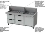 Beverage Air SPED72HC-30M-4 72'' 1 Door 4 Drawer Counter Height Mega Top Refrigerated Sandwich / Salad Prep Table