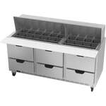 Beverage Air SPED72HC-30M-6 72'' 6 Drawer Counter Height Mega Top Refrigerated Sandwich / Salad Prep Table