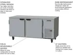 Beverage Air UCF67AHC 67'' 2 Section Undercounter Freezer with 2 Left/Right Hinged Solid Doors and Side / Rear Breathing Compressor