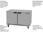 Beverage Air UCR48AHC 48'' 2 Section Undercounter Refrigerator with 2 Left/Right Hinged Solid Doors and Side / Rear Breathing Compressor