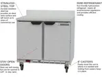 Beverage Air WTF36AHC 36'' 2 Door Counter Height Worktop Freezer with Side / Rear Breathing Compressor - 8.69 cu. ft.