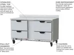 Beverage Air WTFD60AHC-4 60'' 4 Drawer Counter Height Worktop Freezer with Side / Rear Breathing Compressor - 14.39 cu. ft.