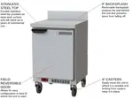 Beverage Air WTR20HC 20'' 1 Door Counter Height Worktop Refrigerator with Side / Rear Breathing Compressor - 2.25 cu. ft.