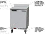 Beverage Air WTR24AHC 24'' 1 Door Counter Height Worktop Refrigerator with Side / Rear Breathing Compressor - 5.16 cu. ft.