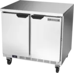 Beverage Air WTR36AHC-FLT 36'' 2 Door Counter Height Worktop Refrigerator with Side / Rear Breathing Compressor - 8.5 cu. ft.
