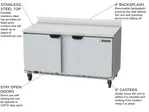 Beverage Air WTR60AHC 60'' 2 Door Counter Height Worktop Refrigerator with Side / Rear Breathing Compressor - 17.1 cu. ft.