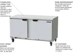 Beverage Air WTR60AHC-FLT 60'' 2 Door Counter Height Worktop Refrigerator with Side / Rear Breathing Compressor - 17.1 cu. ft.