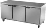 Beverage Air WTR72AHC-FLT 72'' 3 Door Counter Height Worktop Refrigerator with Side / Rear Breathing Compressor - 21.5 cu. ft.