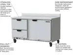 Beverage Air WTRD60AHC-2-FIP 60'' 1 Door 2 Drawer Counter Height Worktop Refrigerator with Side / Rear Breathing Compressor - 17.1 cu. ft.