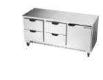Beverage Air WTRD72AHC-4-FLT 72'' 1 Door 4 Drawer Counter Height Worktop Refrigerator with Side / Rear Breathing Compressor - 21.5 cu. ft.
