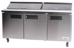 Bison Refrigeration BST-72 72.75'' 3 Door Counter Height Refrigerated Sandwich / Salad Prep Table with Standard Top