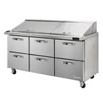 Blue Air BLMT72-D6-HC 72.38'' 6 Drawer Counter Height Mega Top Refrigerated Sandwich / Salad Prep Table