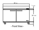 Blue Air BLUF60-WT-HC 60'' 2 Door Counter Height Worktop Freezer with Side / Rear Breathing Compressor - 16.5 cu. ft.